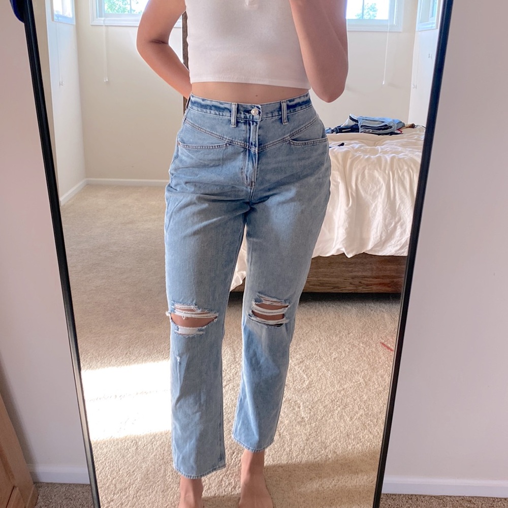 AEO high rise ripped mom jeans